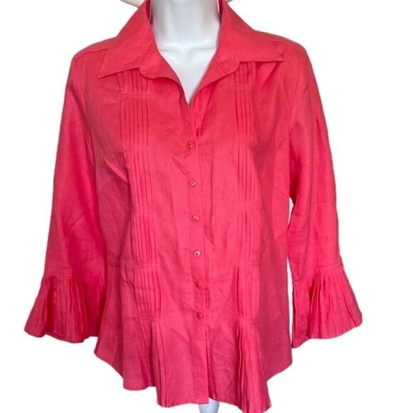 Hot Pink Linen Blouse by Peter Martin, Size Small - Picture 1 of 5